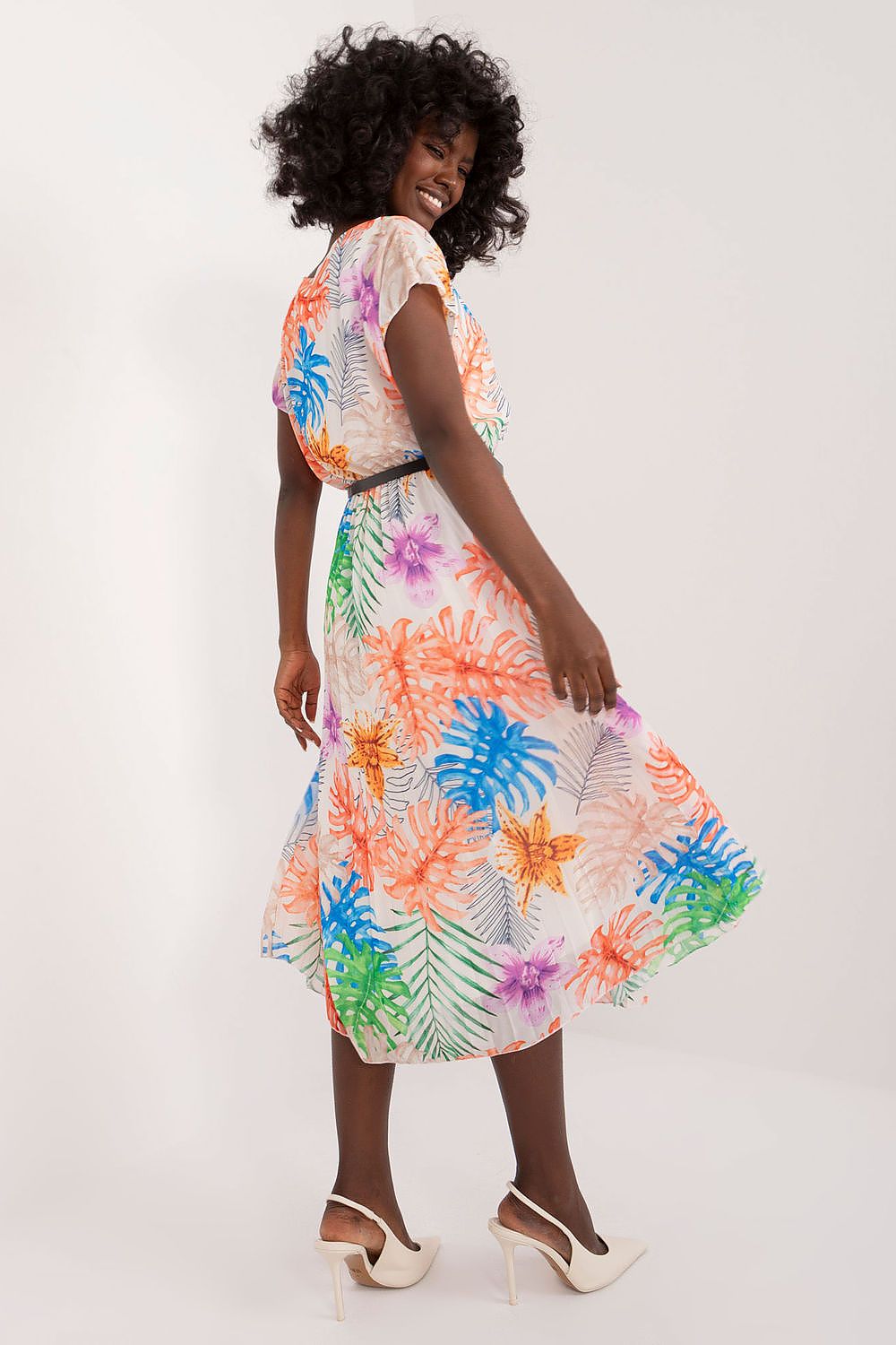 Elegant Italy Moda Cocktail Dress with Pleated Skirt and Black Belt for Formal Events