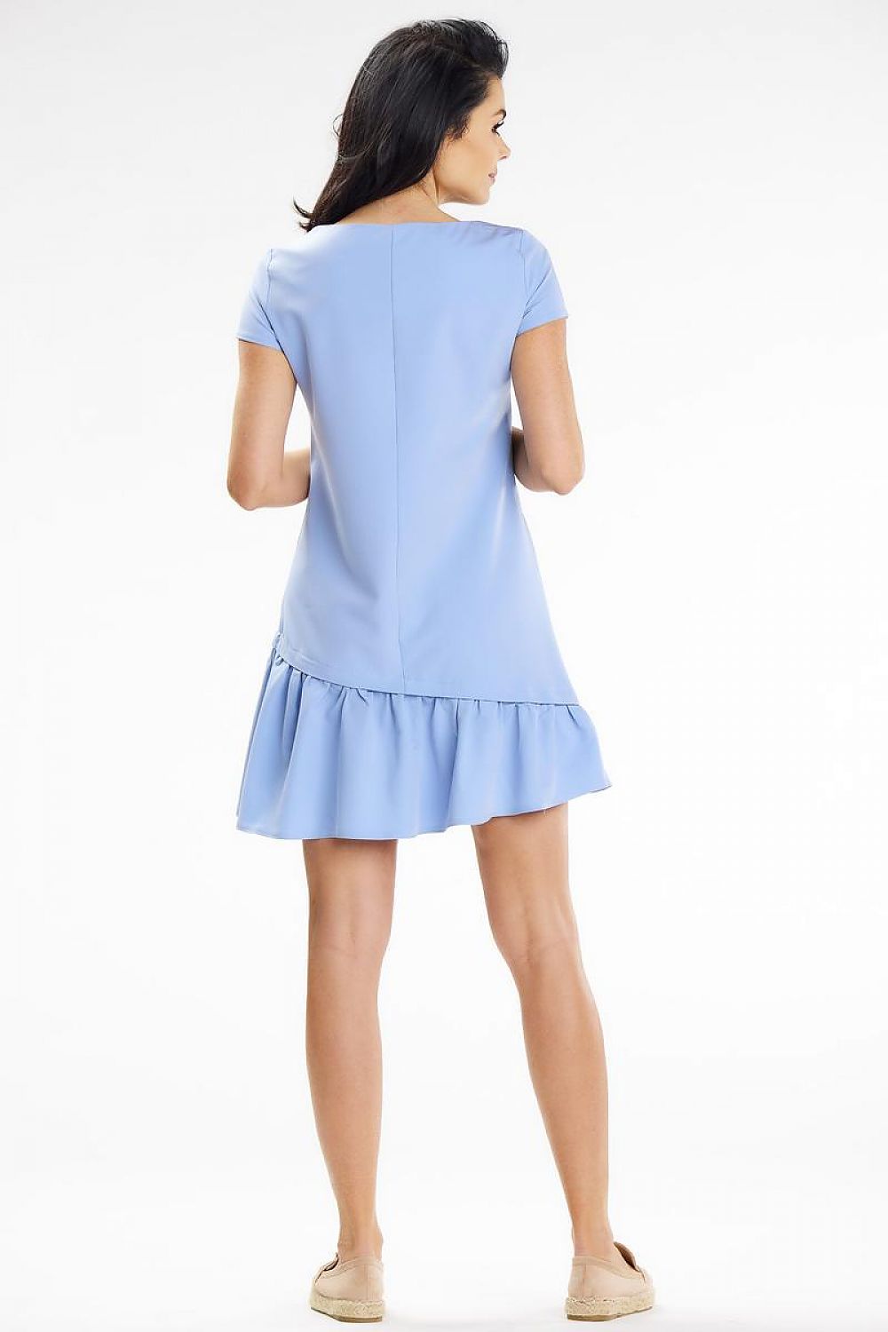 Elegant Mini Trapeze Dress with Asymmetrical Ruffle and Side Zip by Awama