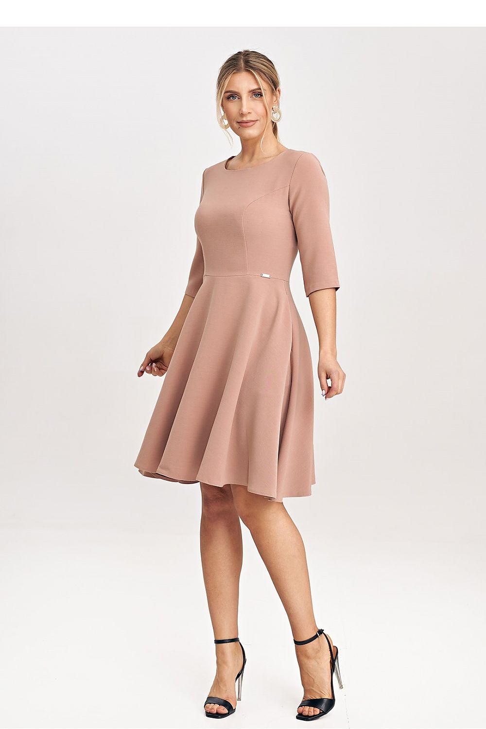Elegant Flared Daydress with 3/4 Sleeves by Figl - Classic Cut and Feminine Design