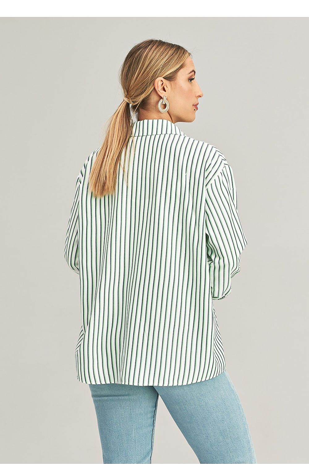Asymmetrical Long Sleeve Shirt With Decorative Buttons and Pockets by Figl