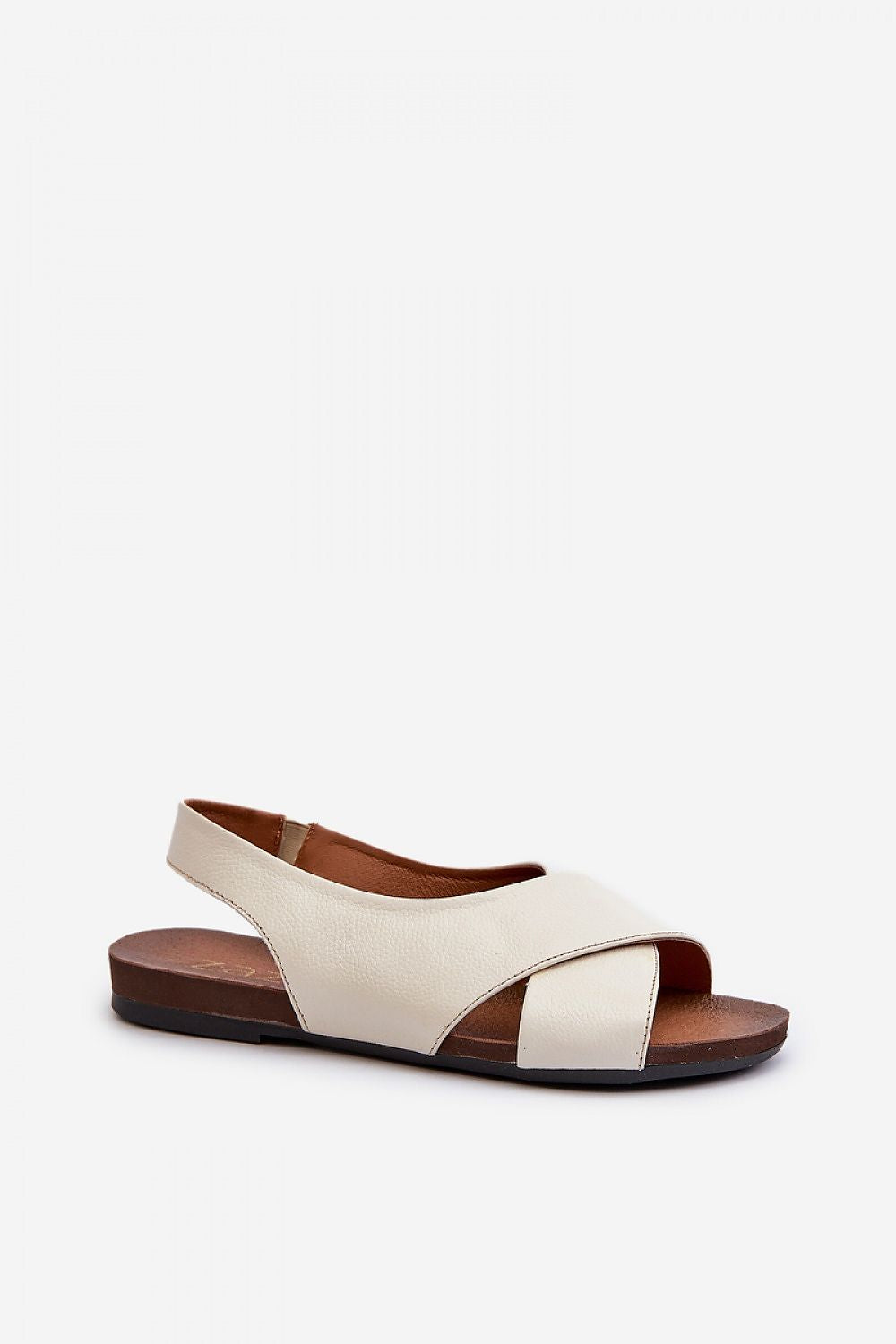 Elegant Natural Leather Women's Sandals With Open Heel And Toe, Comfortable Flat Design