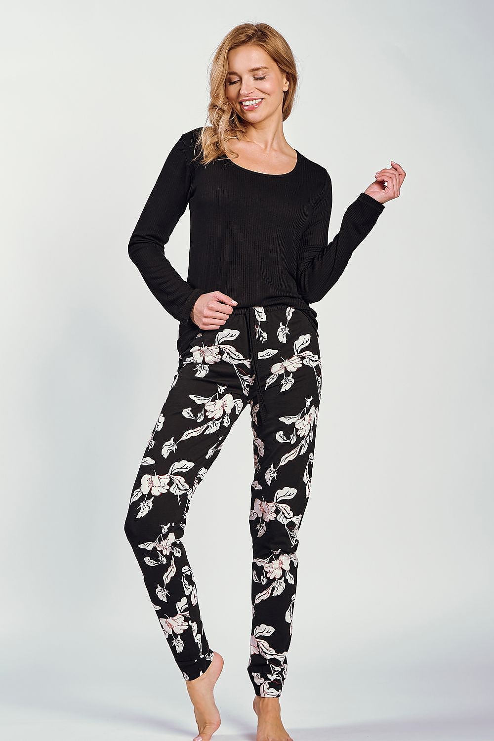 Luxury Cotton Viscose Pyjamas Set - Long Sleeves Blouse & Floral Pants by Taro