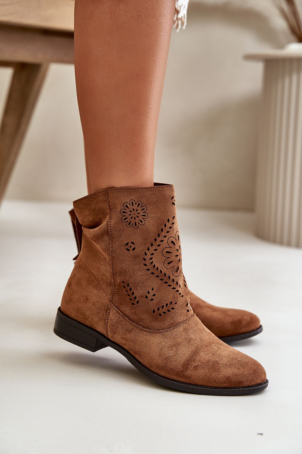 Jezzi Women's Ankle Boots with Openwork Design and Natural Leather Insole - Elegant & Comfortable