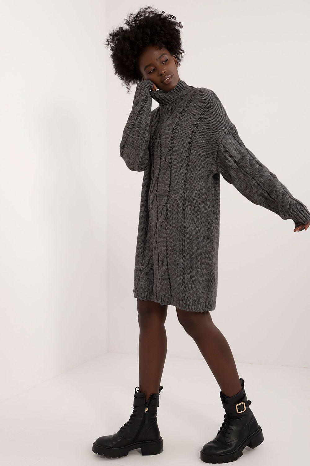 Elegant Turtleneck Dress with Mixed Wool and Acrylic Blend for Everyday Glamour