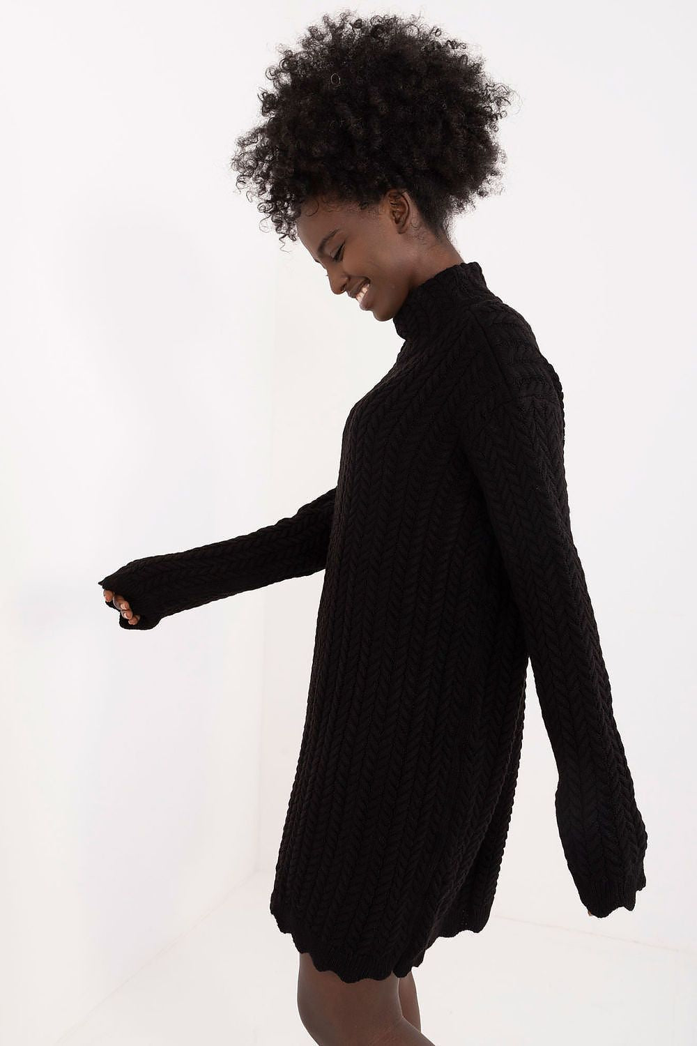 Elegant Mini Knitted Turtleneck Dress - Soft Acrylic & Wool Blend for Everyday Style