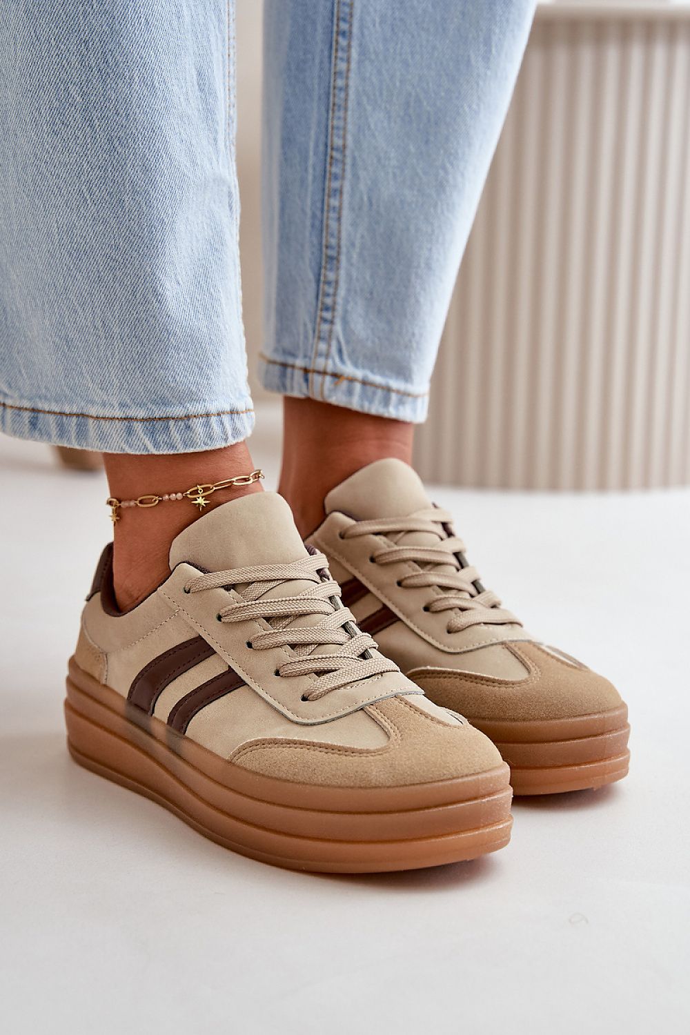 Trendy Platform Sneakers for Women - Stylish Imitation Leather with 7cm Upper Height