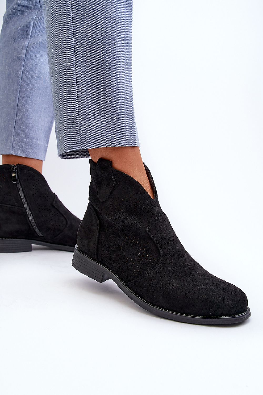 Women's Eco Suede Ankle Boots with Lace Upper and Zipper Closure - Comfort & Style for Spring