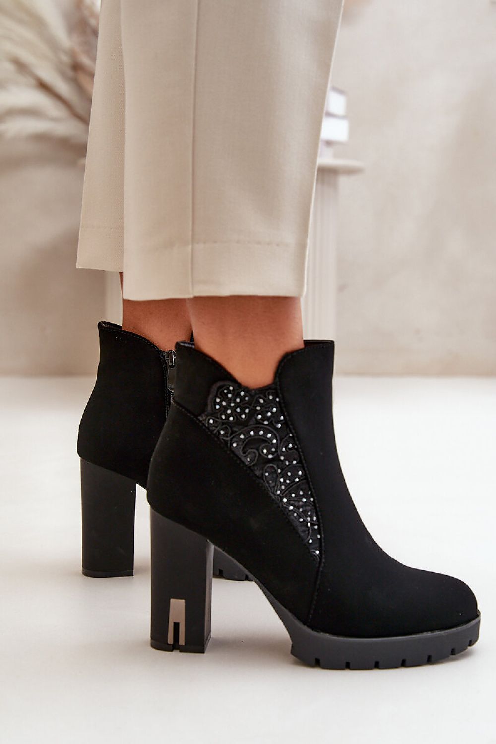 Elegant Women's High Heel Ankle Boots with Embroidery and Insulated Comfort – Step In Style