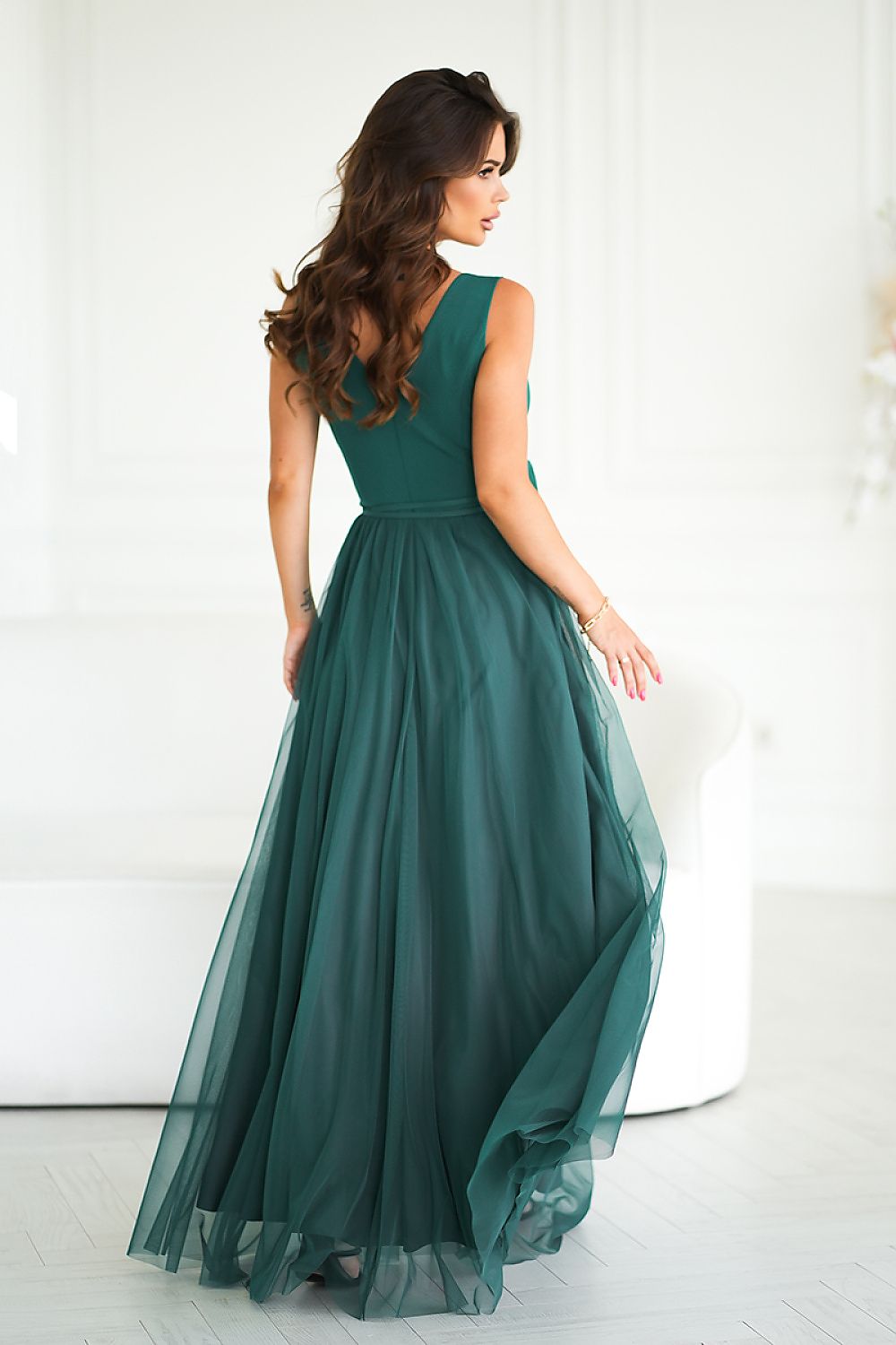 Elegant Long Dress by Bicotone with Slit and Versatile Rose Belt - Perfect for Any Occasion