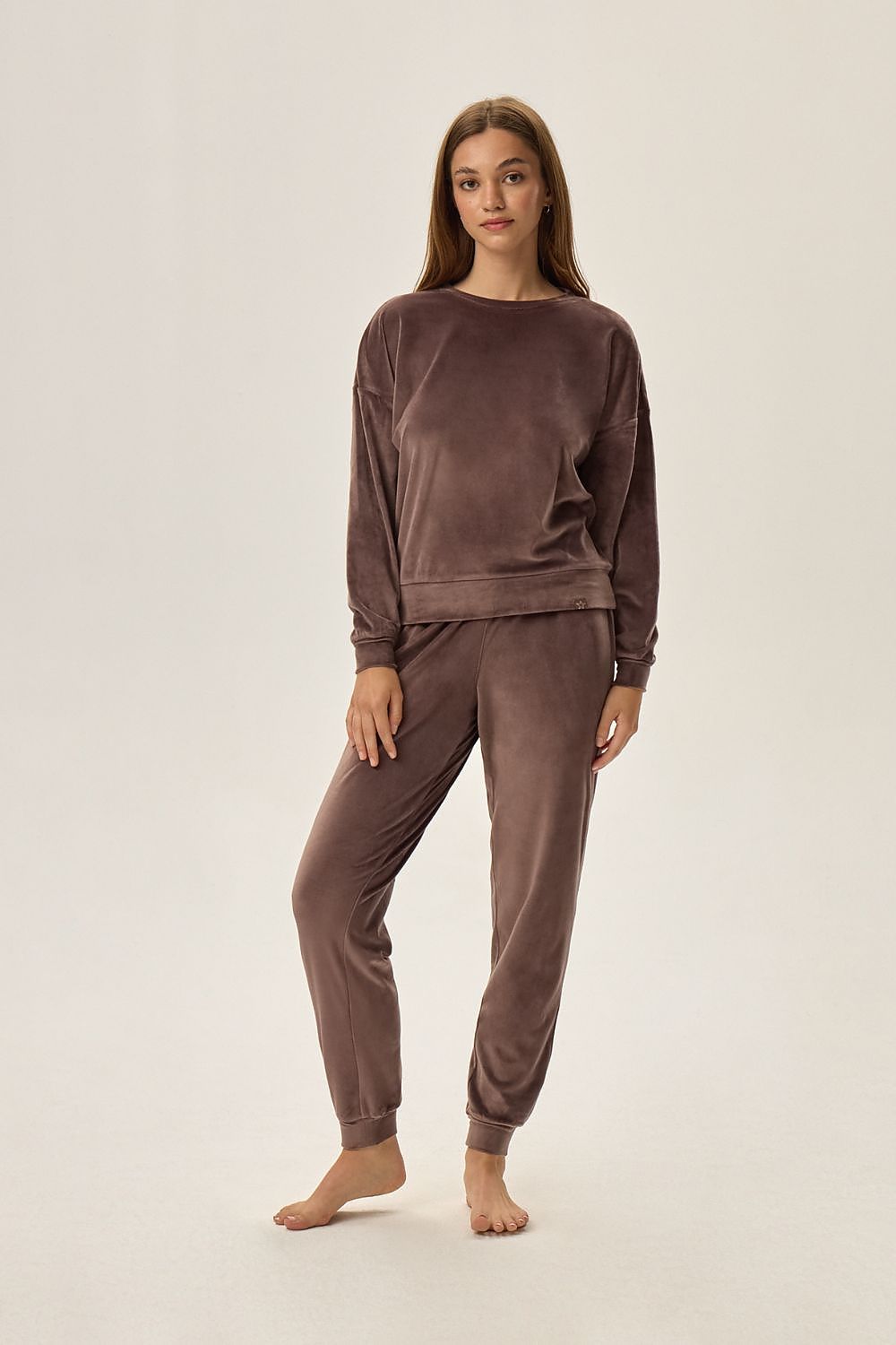 Fain Home Velvet Tracksuit Set - Comfortable Long-Sleeve Blouse & Elastic Waist Pants