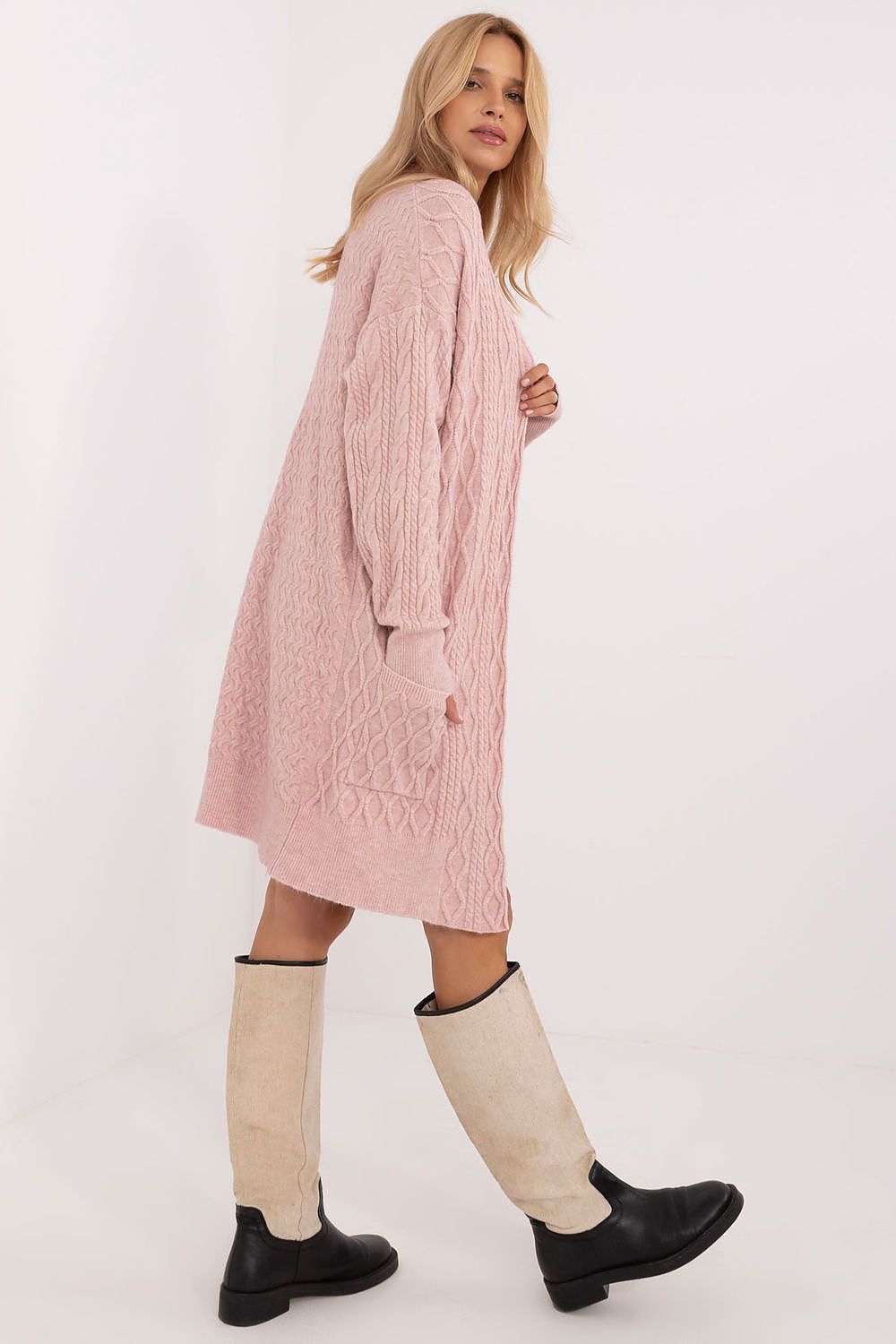 Elegant Long Unbuttoned Cardigan With Pockets - Soft Acrylic, Polyester, Polyamide Blend