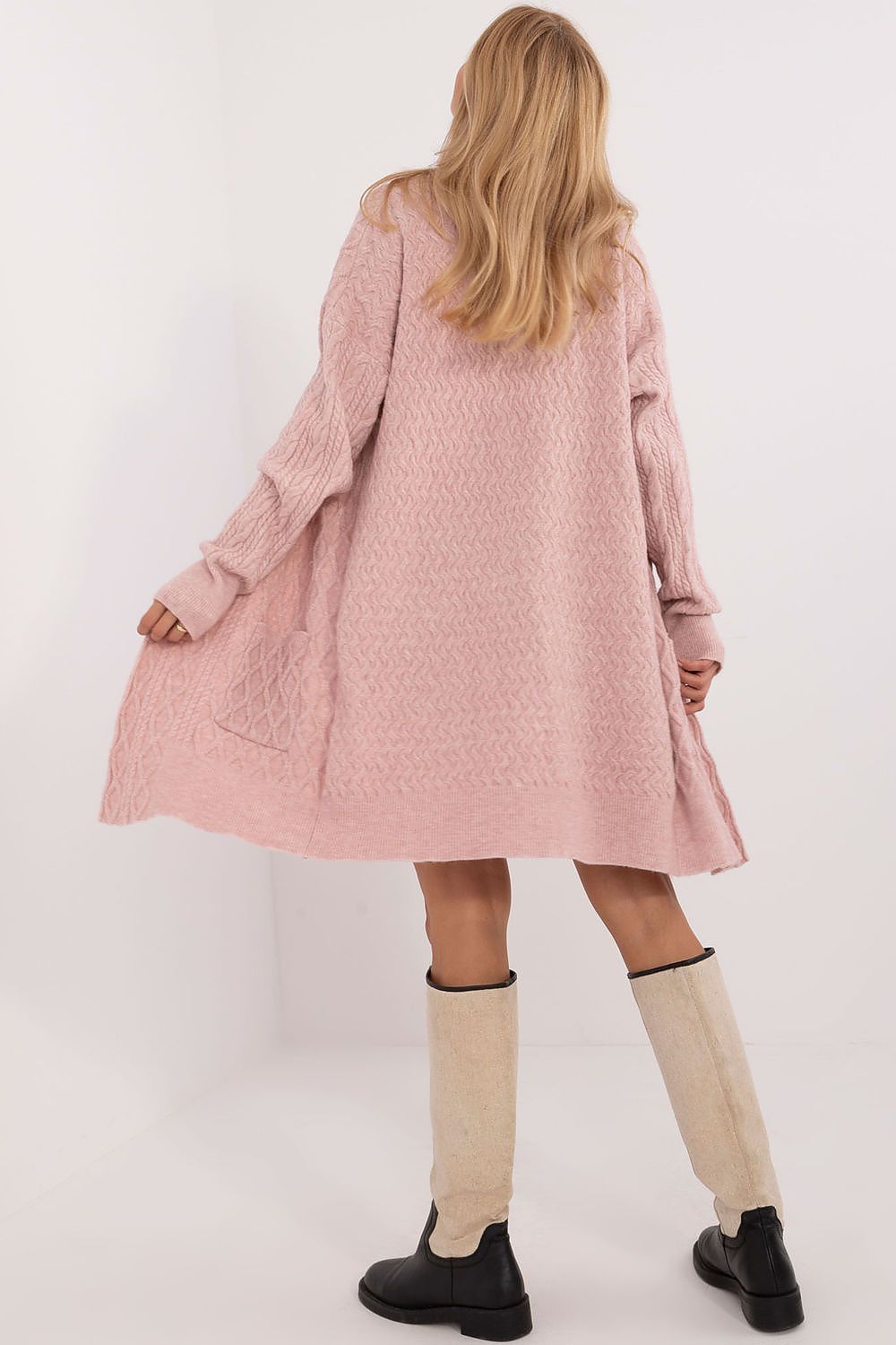 Elegant Long Unbuttoned Cardigan With Pockets - Soft Acrylic, Polyester, Polyamide Blend