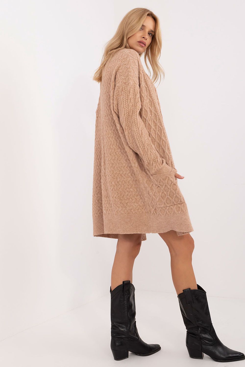 Elegant Long Unbuttoned Cardigan With Pockets - Soft Acrylic, Polyester, Polyamide Blend