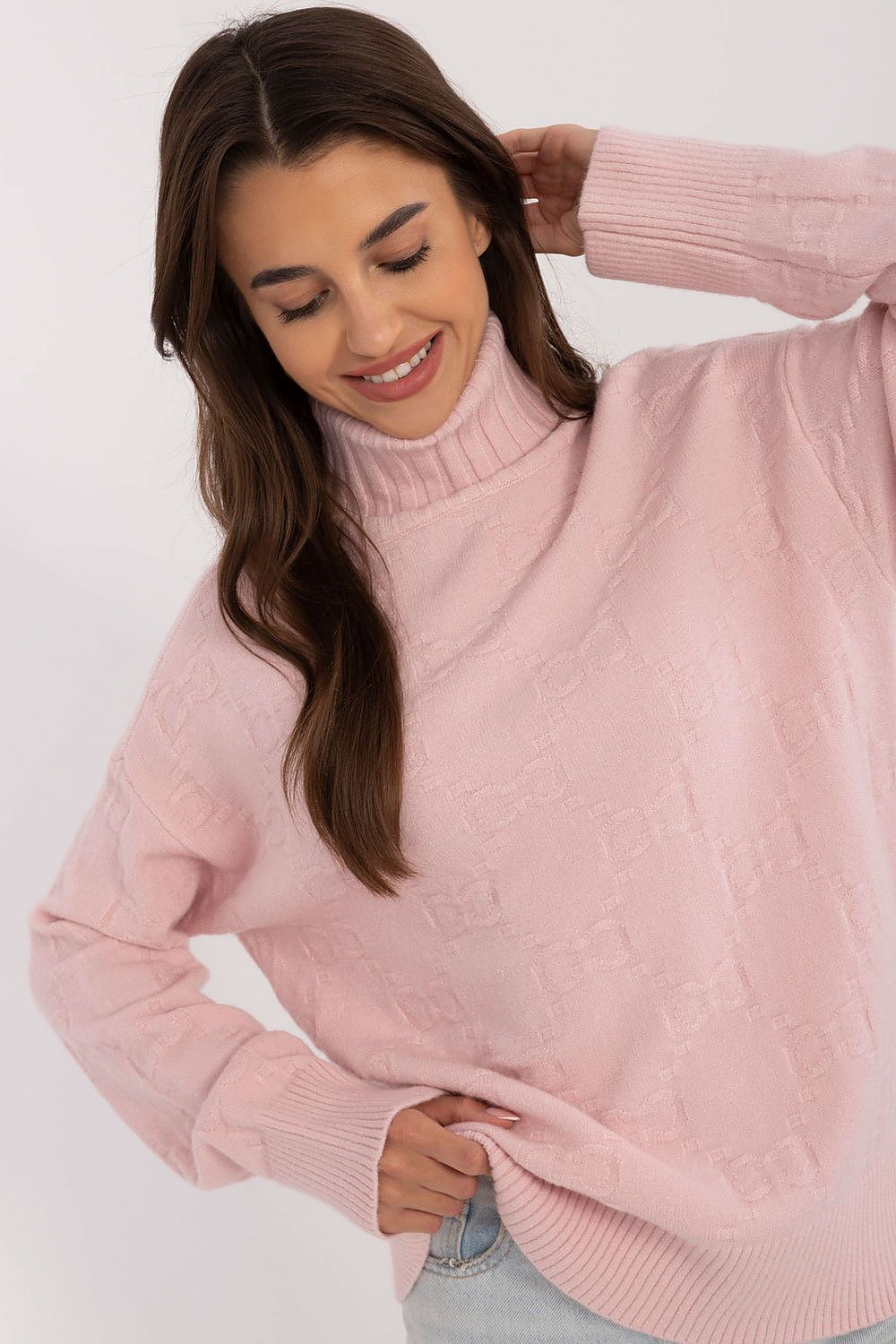 Elegant Long Sleeve Jumper with Decorative Cuffs and Distinctive Print - Classic Round Neck Sweater