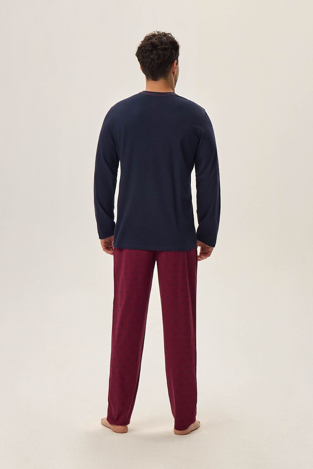 Henderson Hope Men's Two-Tone Cotton Pyjama Set - Navy Blue Long Sleeves and Ankle-Length Pants