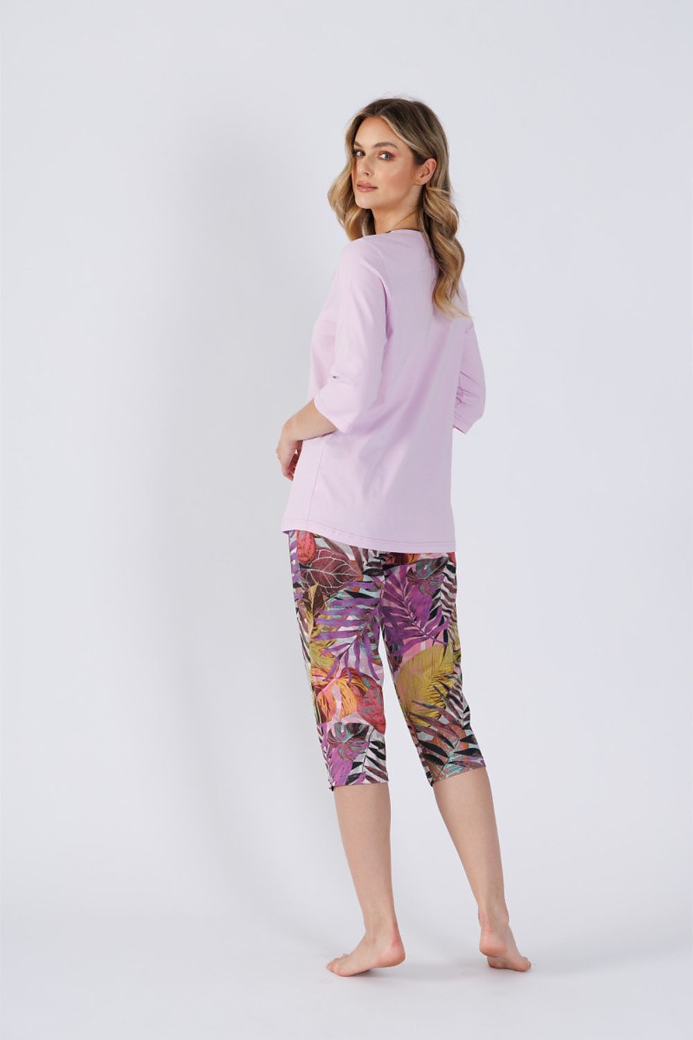 Elegant Women's Cotton Pyjamas Set with 3/4 Sleeve Blouse and Printed Pants by M-Max