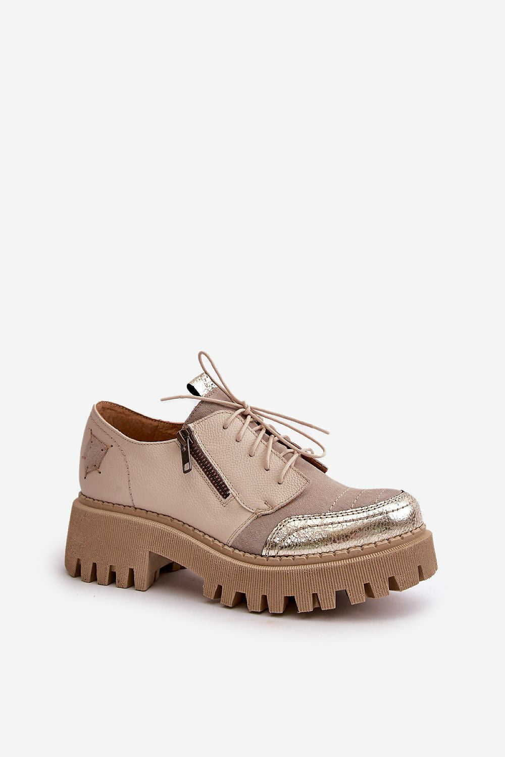 Elegant Maciejka Women's Half Shoes in Natural Leather with Lacing and Zipper, 5 Cm Heel