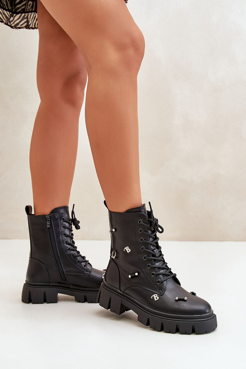 Women's Eco Leather Ankle Boots with Zipper and Lacing - Elegant Autumn Style, 16.5 cm Shaft