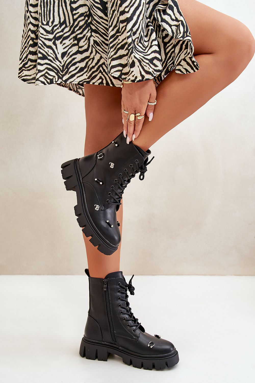 Women's Eco Leather Ankle Boots with Zipper and Lacing - Elegant Autumn Style, 16.5 cm Shaft