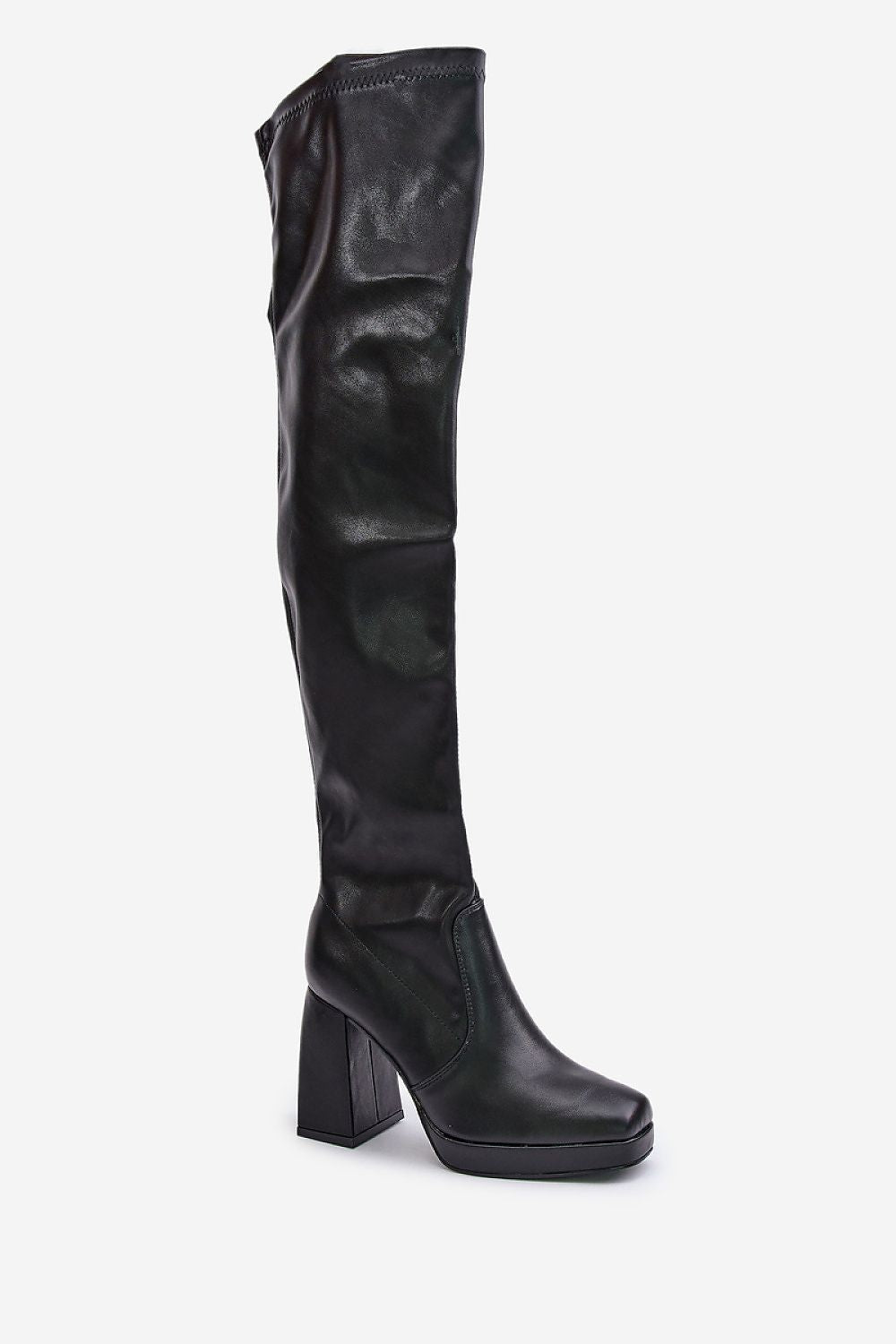 Elegant Tall Eco Leather Heel Boots with Zip Closure for Women - Above Knee Style