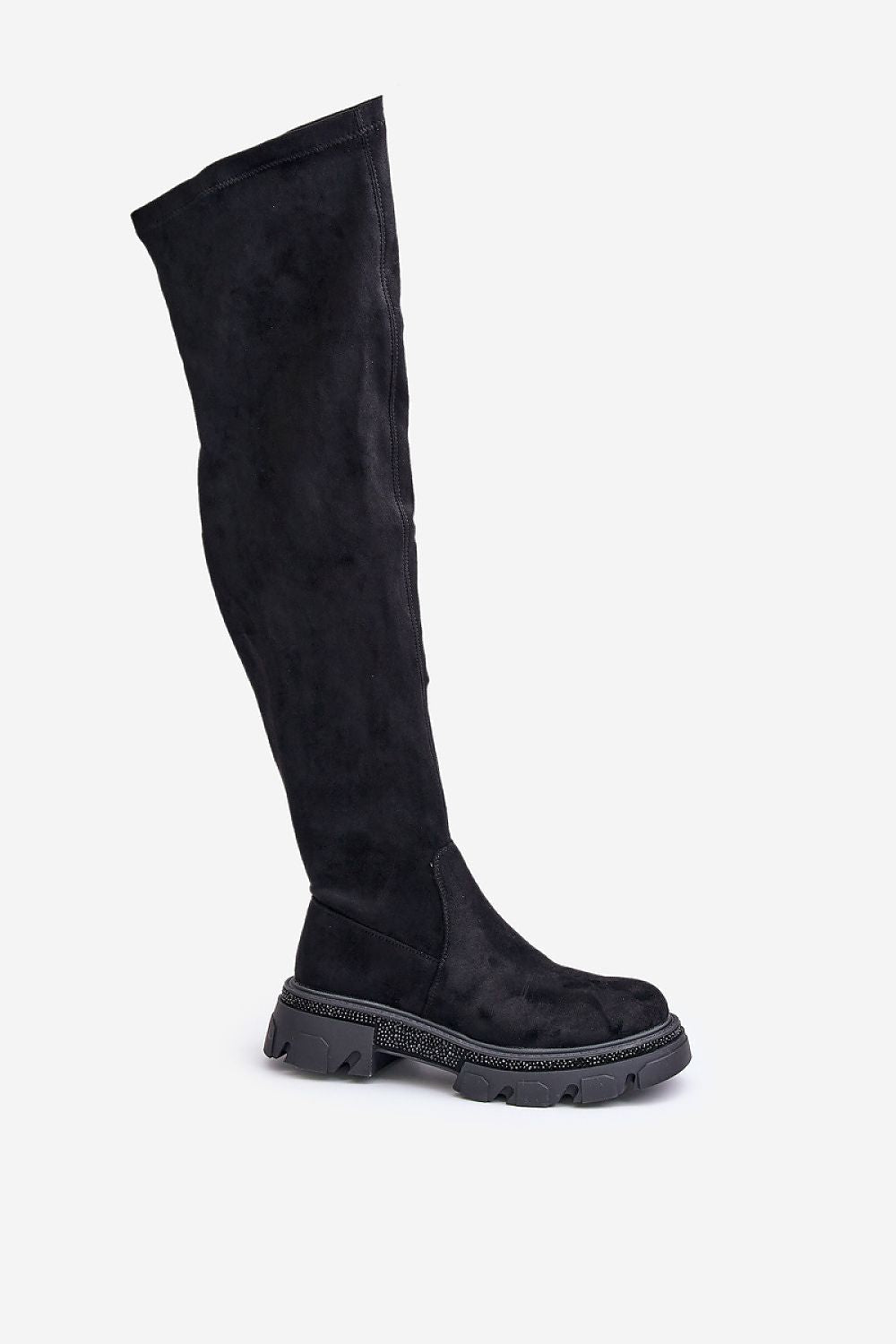 Elegant Women's Thigh-High Eco-Suede Boots with Low Heel and Zip Closure - Perfect for Skirts & Dresses