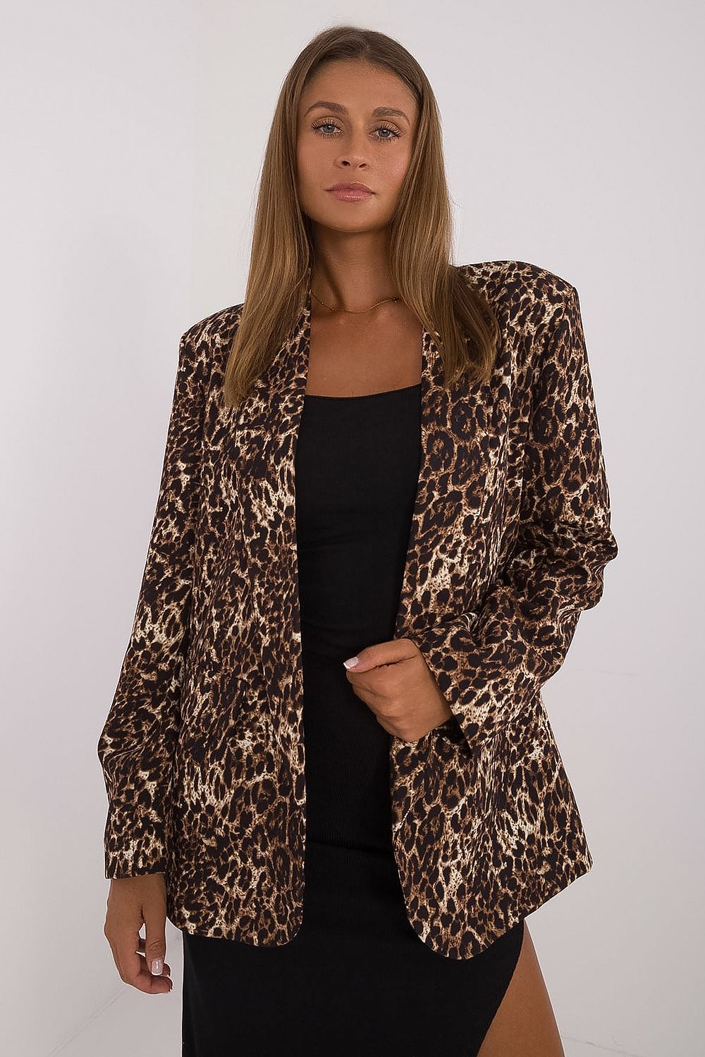 Elegant Women's Animal Motif Blazer by Italy Moda – Lightweight Polyester & Elastane Design