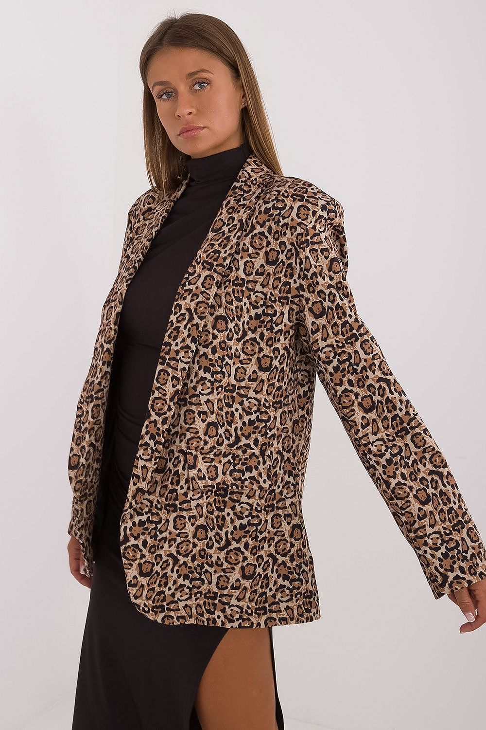 Elegant Women's Animal Motif Blazer by Italy Moda – Lightweight Polyester & Elastane Design