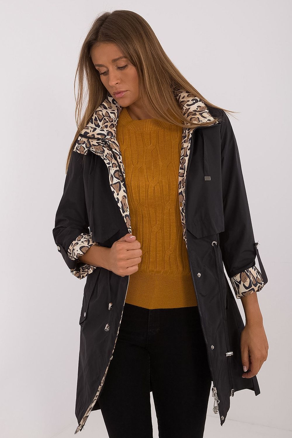 Luxury Women's Transitional Jacket by MBM – Stylish Animal Motif, Detachable Hood, Polyester Comfort