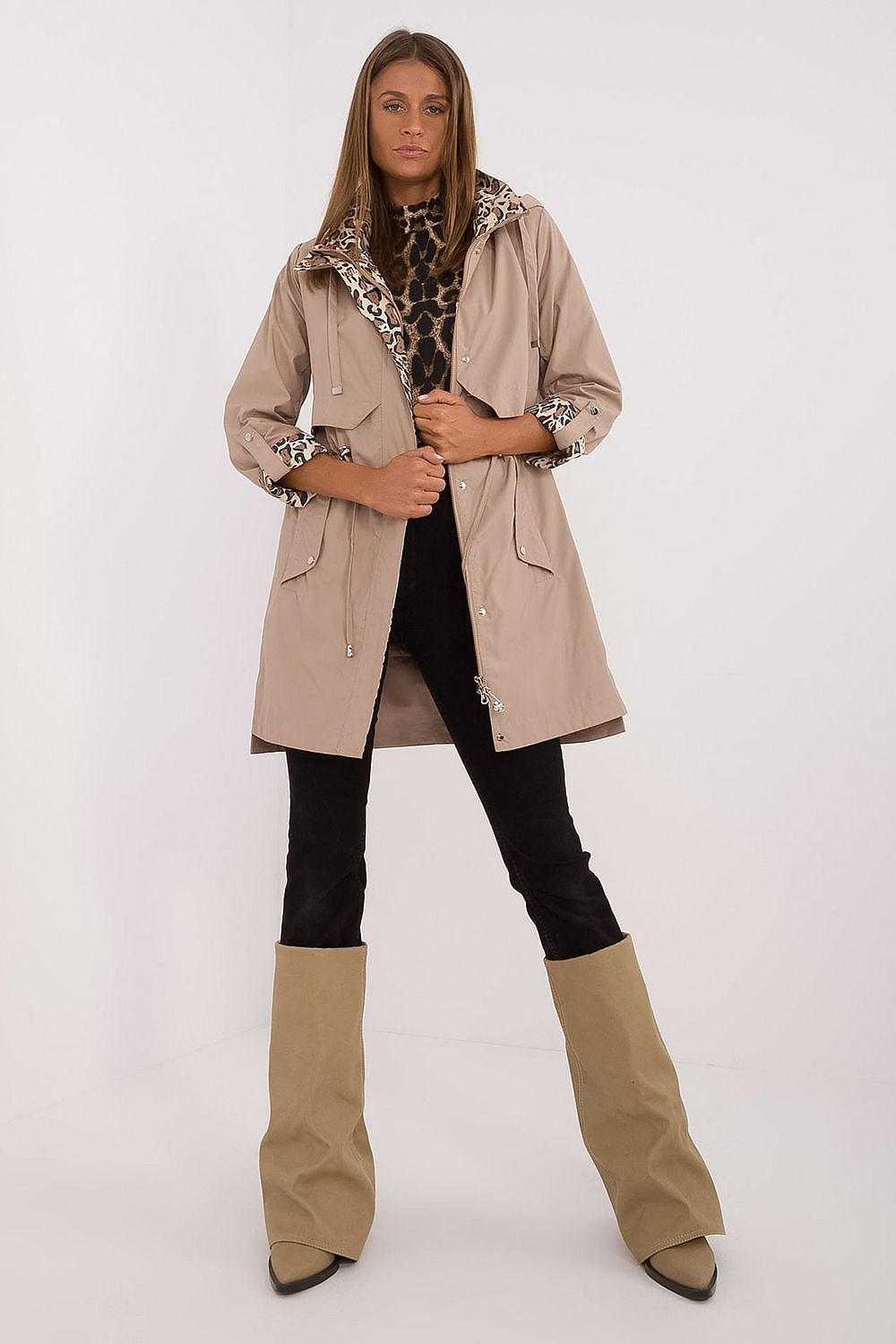 Luxury Women's Transitional Jacket by MBM – Stylish Animal Motif, Detachable Hood, Polyester Comfort