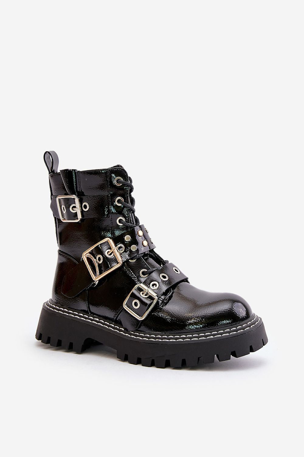 Stylish Women's Eco Leather Ankle Boots with Decorative Straps and Zipper Fastening