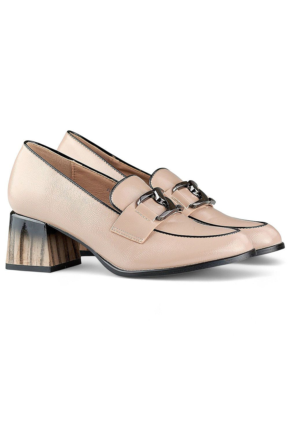 Elegant Beige Patent Leather Block Heel Pumps by PRIMO - Comfortable 5.5 cm Stiletto