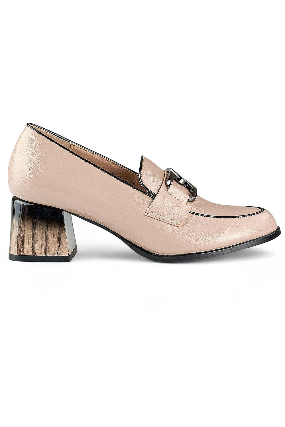 Elegant Beige Patent Leather Block Heel Pumps by PRIMO - Comfortable 5.5 cm Stiletto