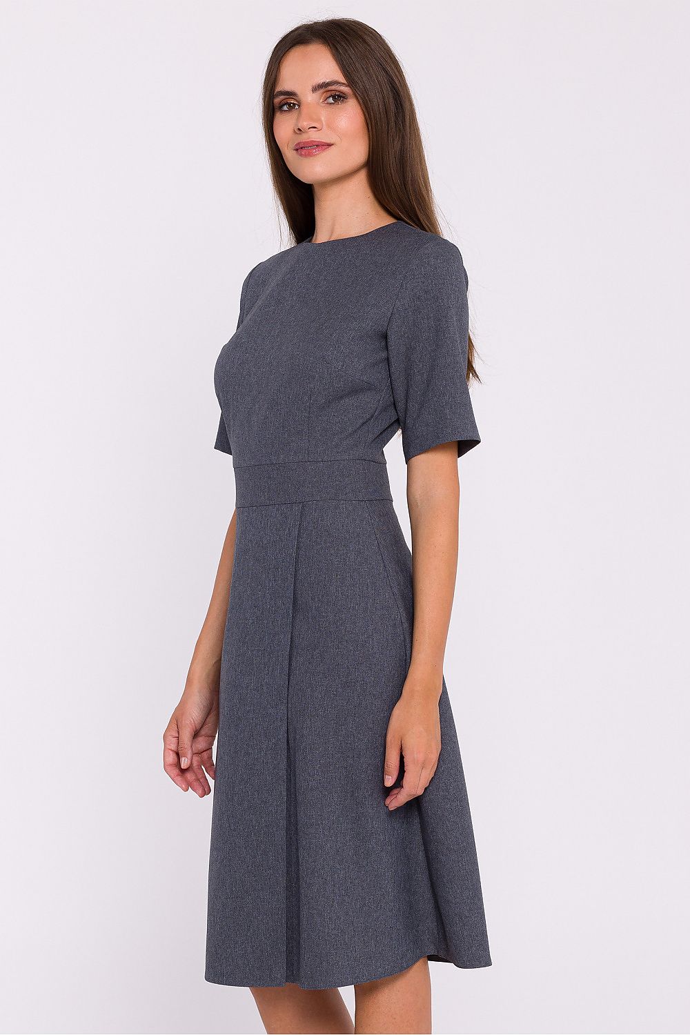 Stylove Lightweight Daydress with Double Trapeze Hem, Elegant Short Sleeves & Minimalist Design