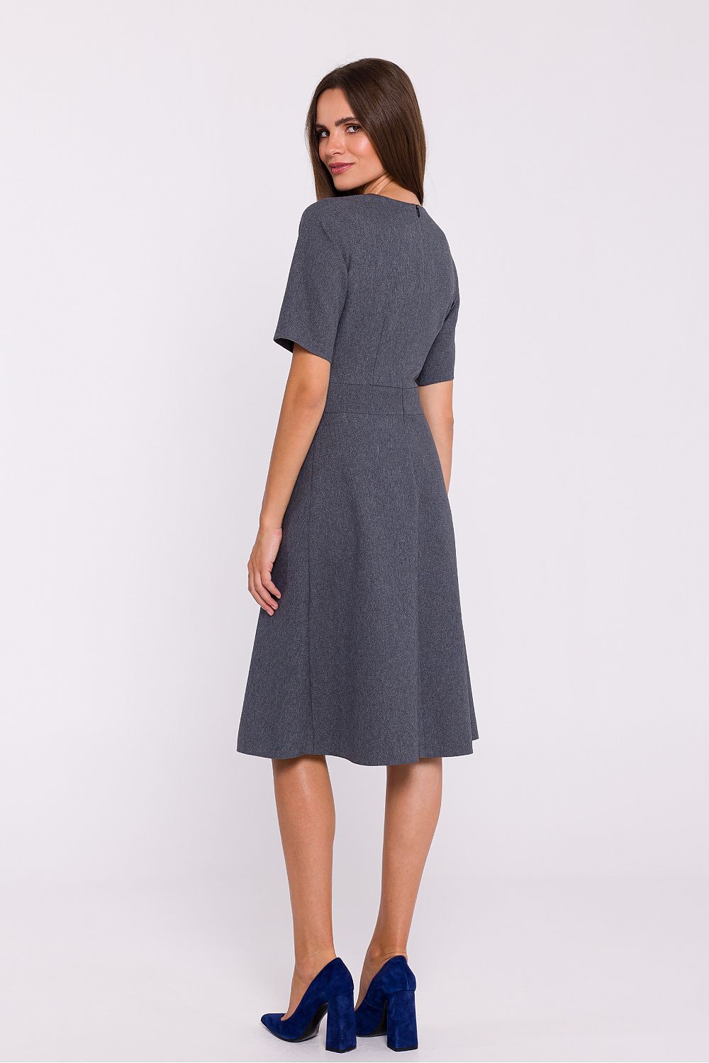 Stylove Lightweight Daydress with Double Trapeze Hem, Elegant Short Sleeves & Minimalist Design