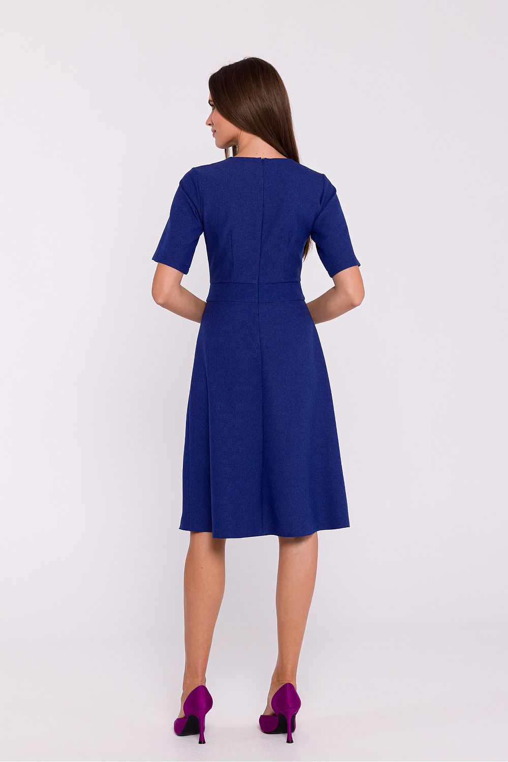 Stylove Lightweight Daydress with Double Trapeze Hem, Elegant Short Sleeves & Minimalist Design