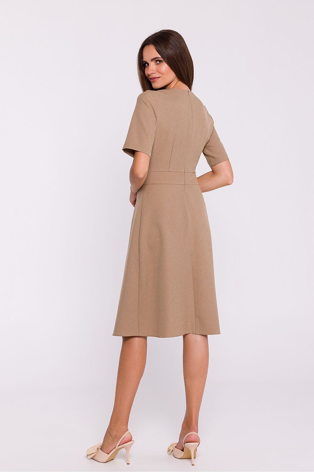 Stylove Lightweight Daydress with Double Trapeze Hem, Elegant Short Sleeves & Minimalist Design