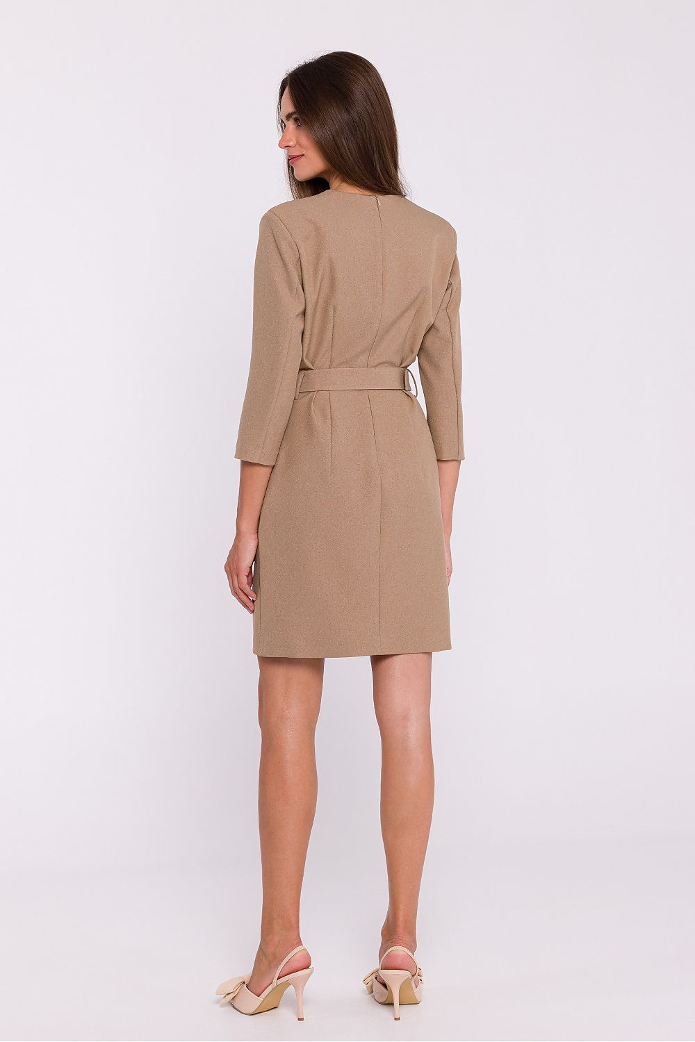 Stylove Elegant Daydress with V-Neckline, Belt and Below-the-Knee Length - Available in Sizes S-XXL