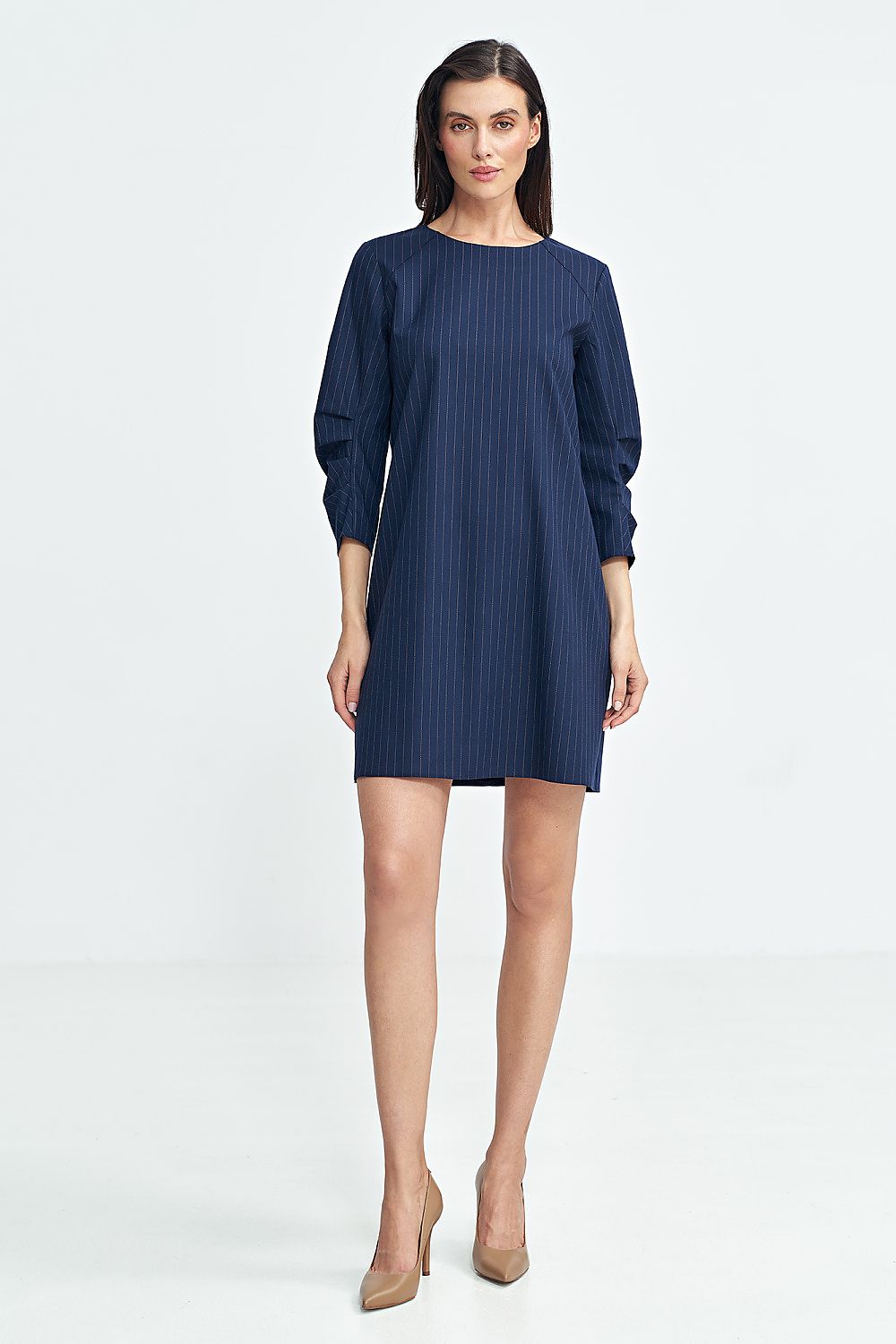 Elegant A-Line Daydress with 3/4 Sleeves and Contrasting Tennis Stripes by Nife