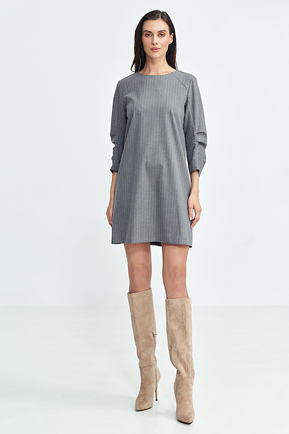 Elegant A-Line Daydress with 3/4 Sleeves and Contrasting Tennis Stripes by Nife
