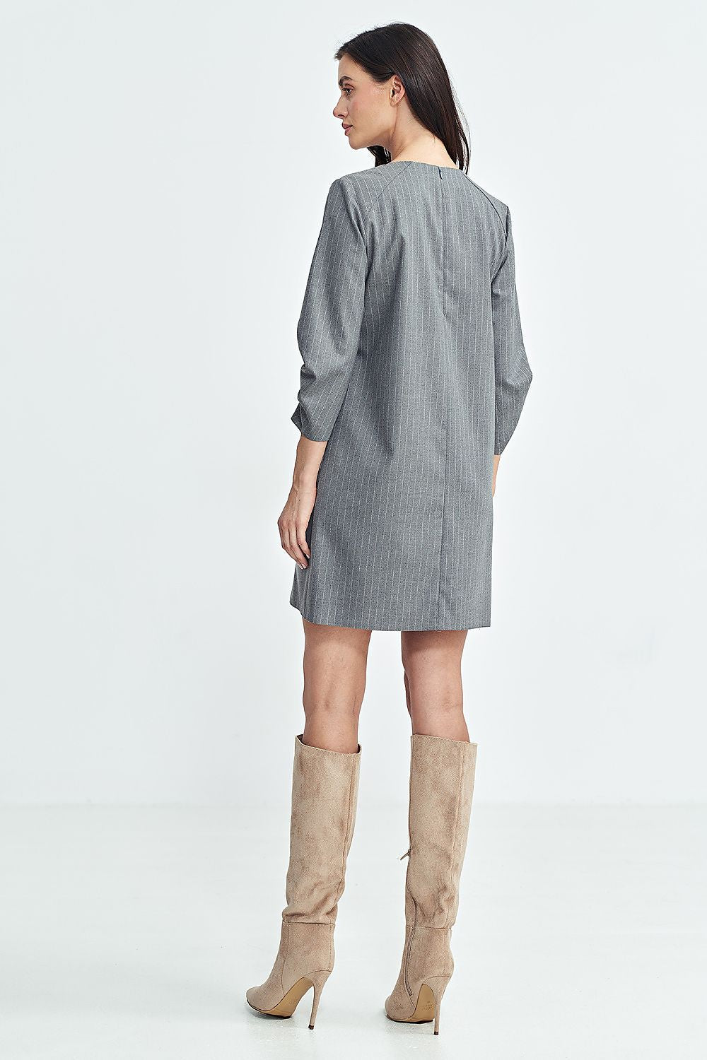 Elegant A-Line Daydress with 3/4 Sleeves and Contrasting Tennis Stripes by Nife