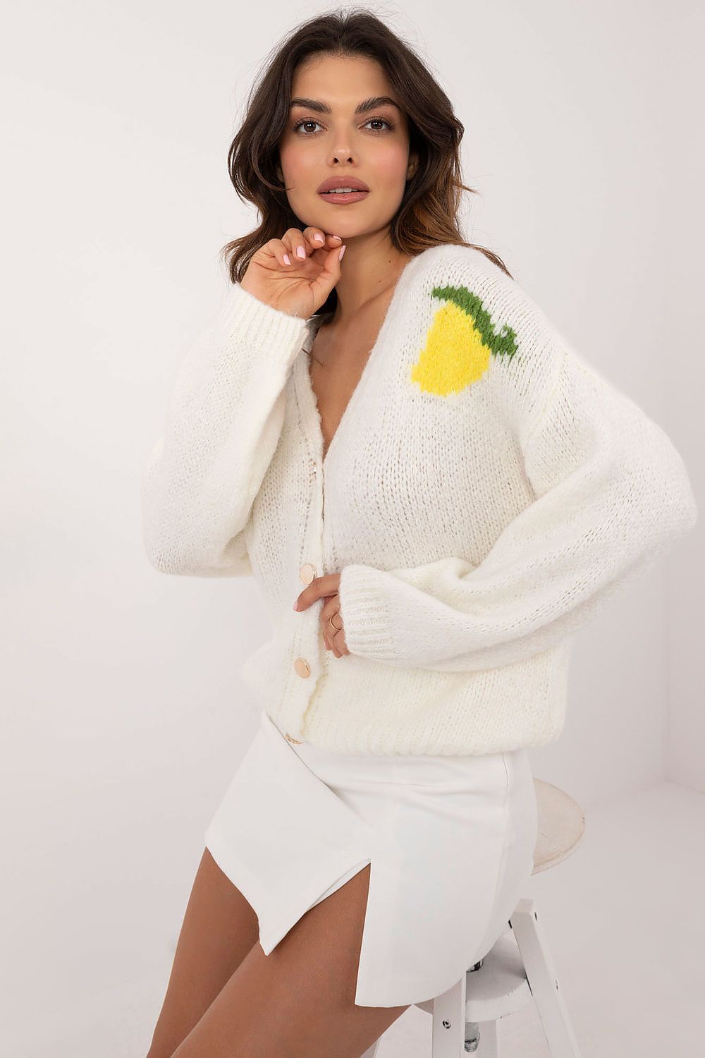 Elegant Ladies' Cardigan by Italy Moda - Unique Print, V-Neck, Warm Blend of Acrylic, Wool & Viscose