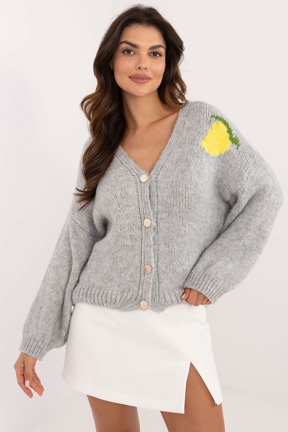 Elegant Ladies' Cardigan by Italy Moda - Unique Print, V-Neck, Warm Blend of Acrylic, Wool & Viscose