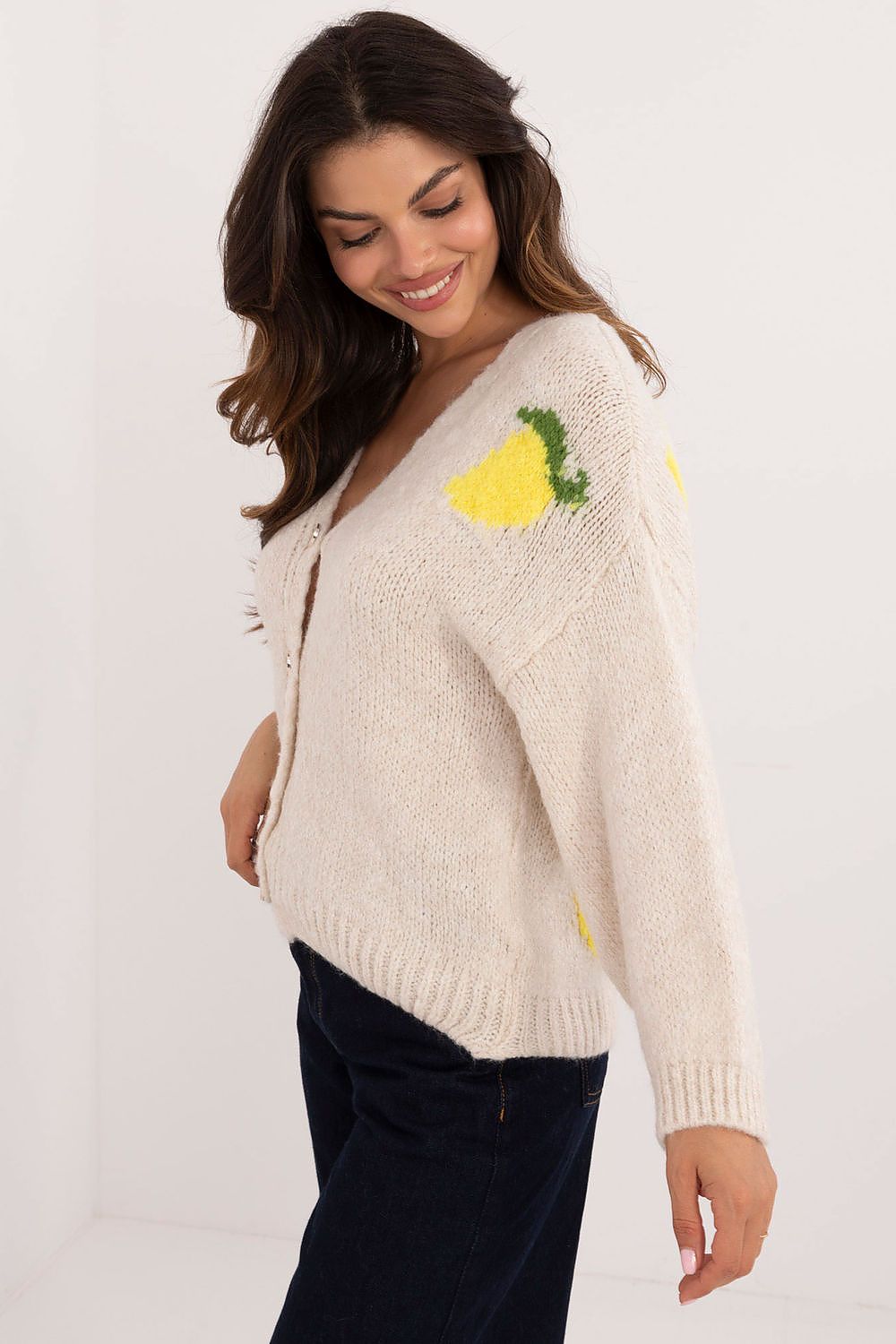 Elegant Ladies' Cardigan by Italy Moda - Unique Print, V-Neck, Warm Blend of Acrylic, Wool & Viscose