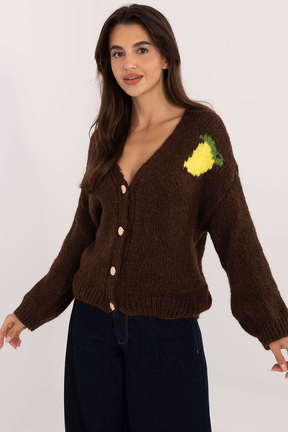 Elegant Ladies' Cardigan by Italy Moda - Unique Print, V-Neck, Warm Blend of Acrylic, Wool & Viscose