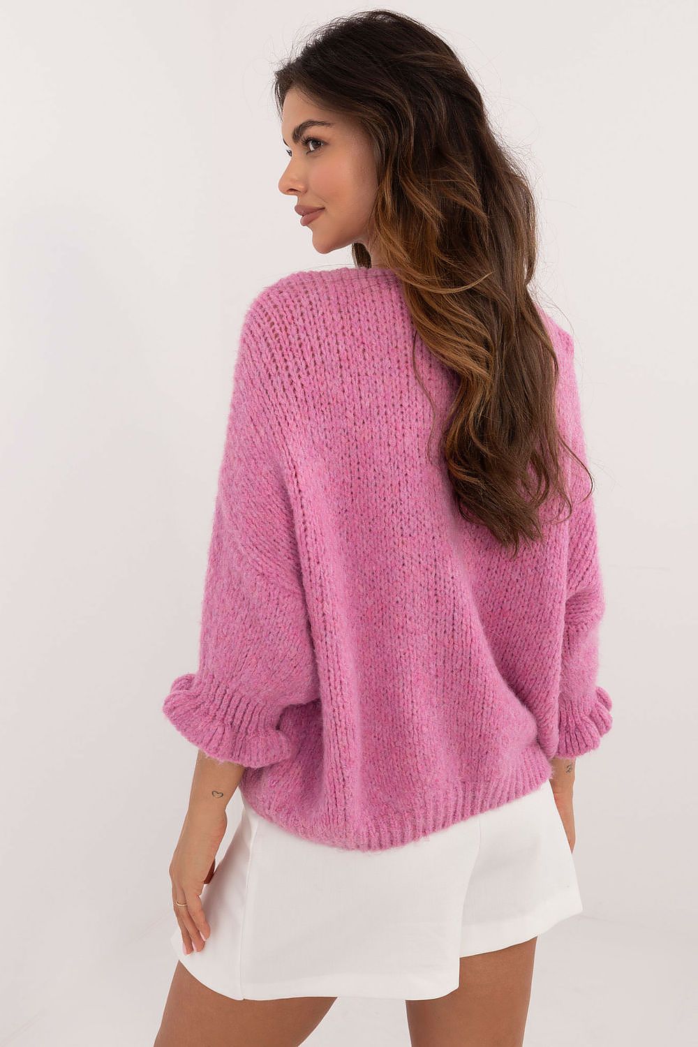 Elegant Women's Casual Cardigan Sweater with Three-Tie Binding and 3/4 Sleeves by Italy Moda