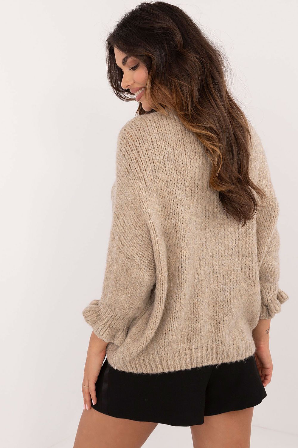 Elegant Women's Casual Cardigan Sweater with Three-Tie Binding and 3/4 Sleeves by Italy Moda