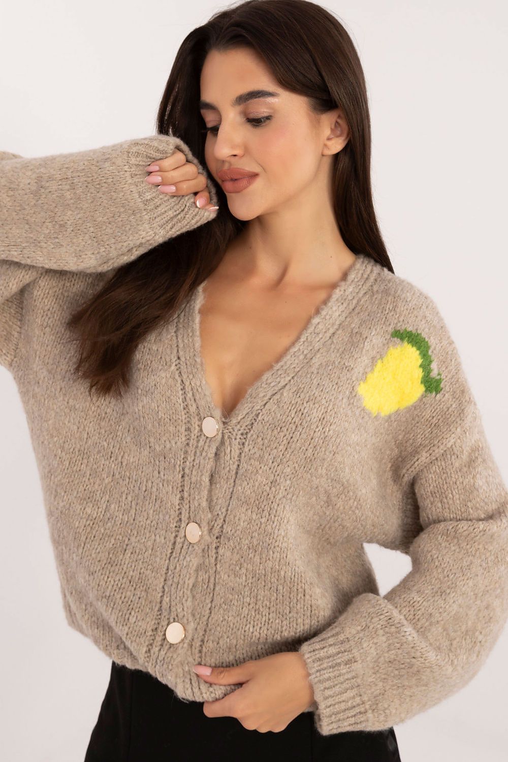 Elegant Ladies' Cardigan by Italy Moda - Unique Print, V-Neck, Warm Blend of Acrylic, Wool & Viscose