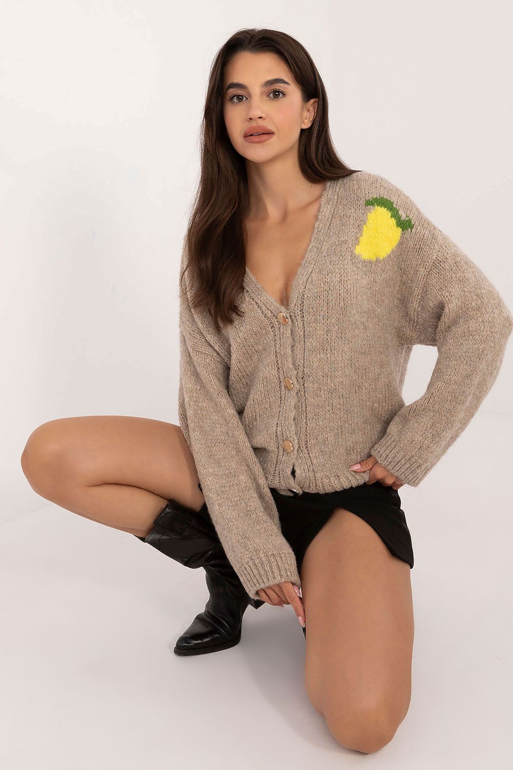 Elegant Ladies' Cardigan by Italy Moda - Unique Print, V-Neck, Warm Blend of Acrylic, Wool & Viscose
