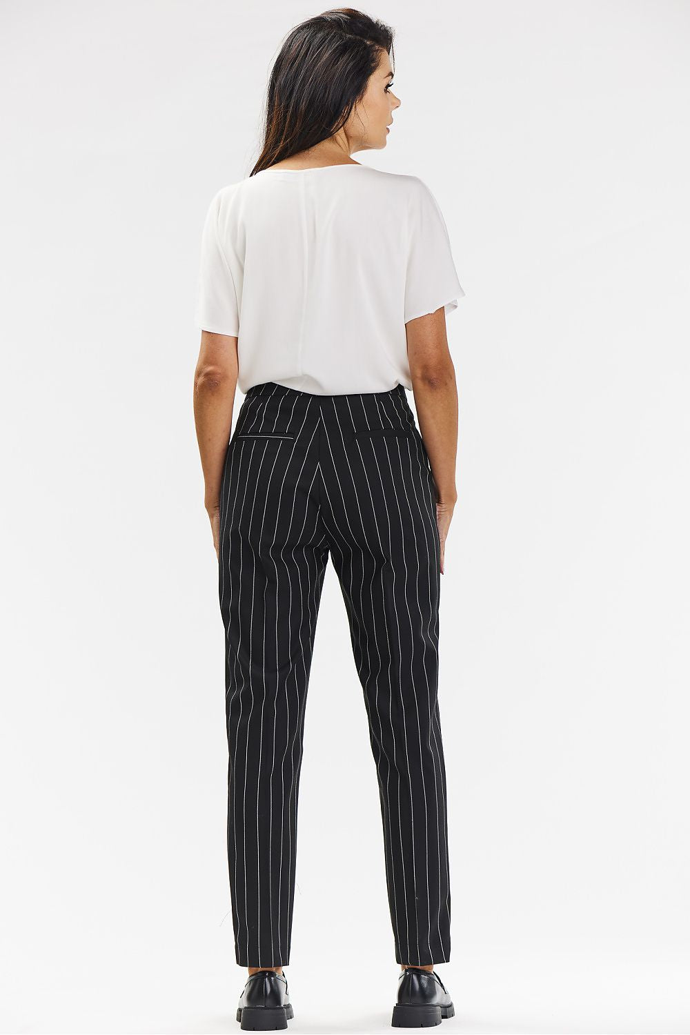 Elegant Gray Cigarette Pants with White Pinstripe for Women – Tailored Fit by Awama