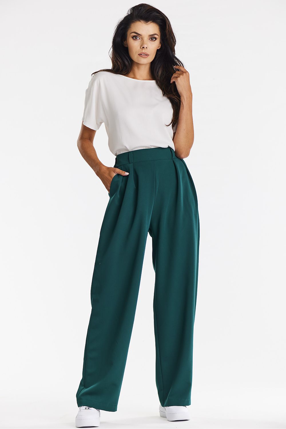Elegant Gray Wide-Leg Trousers for Women - Comfort Fit Viscose Fabric by Awama
